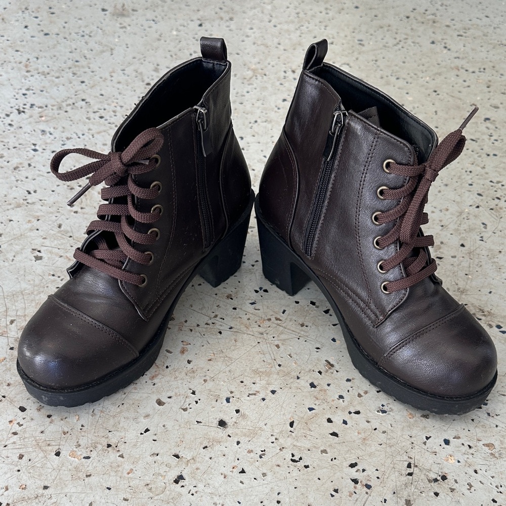 Brown Lace-Up Ankle Boots - Picture 2 of 7